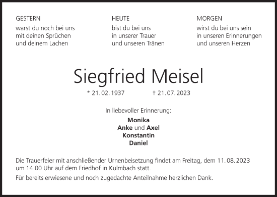 Anzeige von Siegfried Meisel von MGO