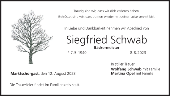 Anzeige von Siegfried Schwab von MGO