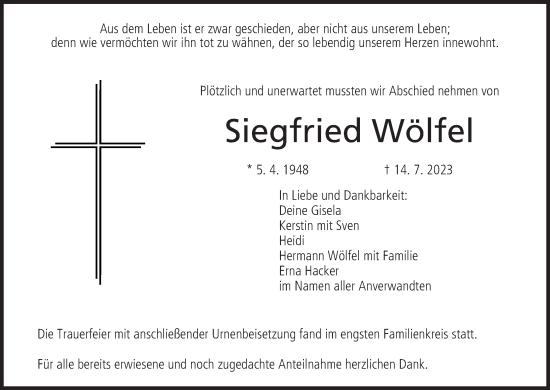 Anzeige von Siegfried Wölfel von MGO