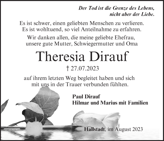 Anzeige von Theresia Dirauf von MGO