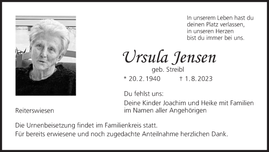 Anzeige von Ursula Jensen von MGO