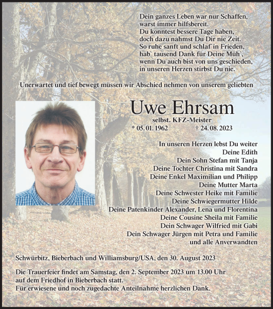 Anzeige von Uwe Ehrsam von MGO