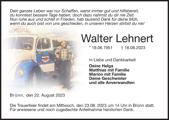 Anzeige von Walter Lehnert von MGO