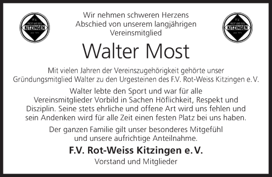 Anzeige von Walter Most von MGO