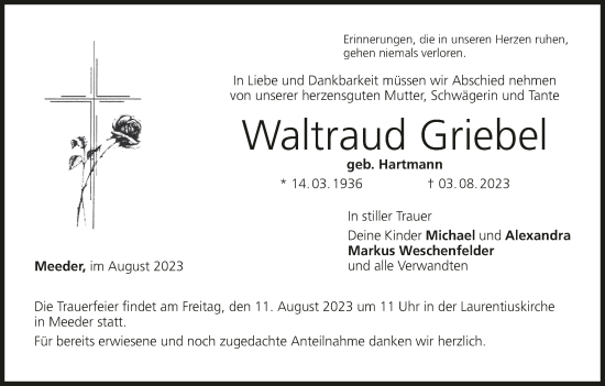 Anzeige von Waltraud Griebel von MGO