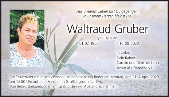 Anzeige von Waltraud Gruber von MGO
