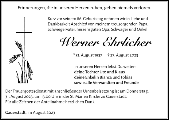 Anzeige von Werner Ehrlicher von MGO