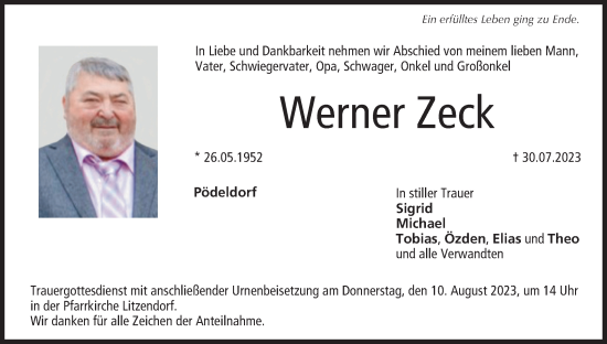 Anzeige von Werner Zeck von MGO