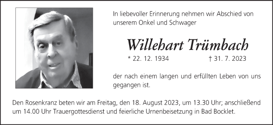Anzeige von Willehart Trümbach von MGO