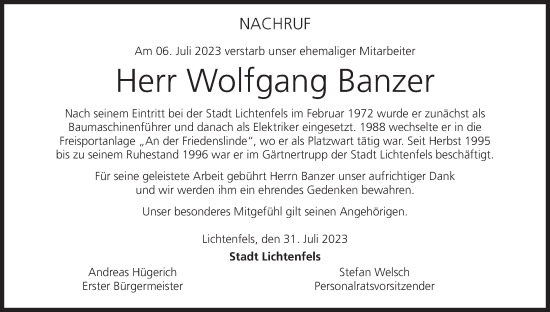 Anzeige von Wolfgang Banzer von MGO