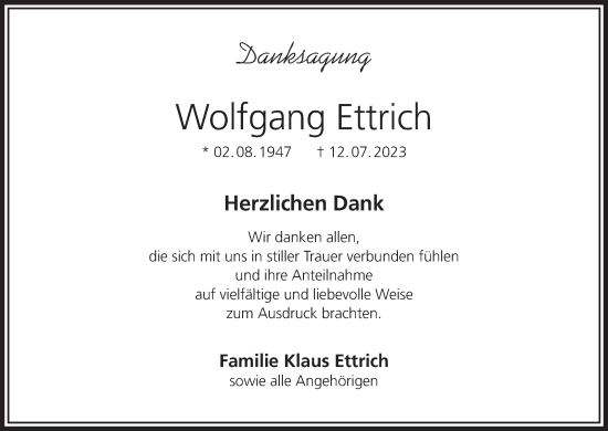 Anzeige von Wolfgang Ettrich von MGO