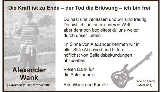 Anzeige von Alexander Wank von MGO