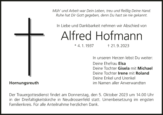 Anzeige von Alfred Hofmann von MGO
