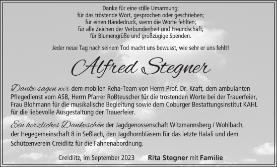 Anzeige von Alfred Stegner von MGO