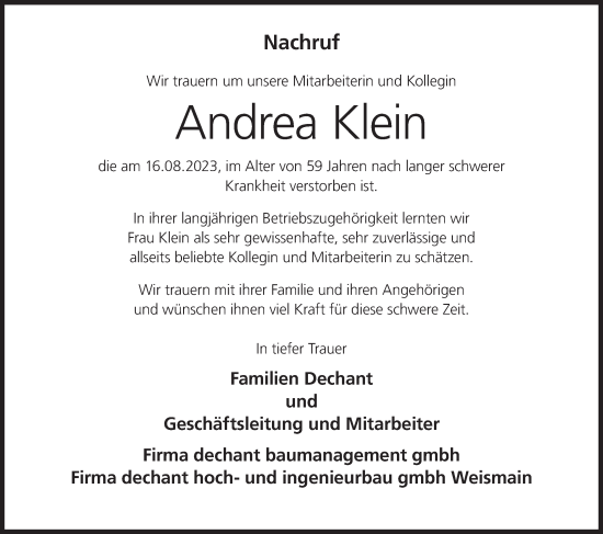 Anzeige von Andrea Klein von MGO