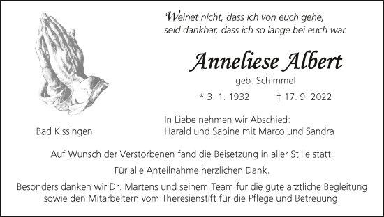 Anzeige von Anneliese Albert von MGO