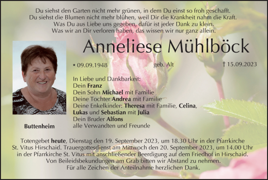 Anzeige von Anneliese Mühlböck von MGO