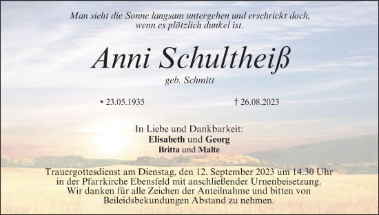 Anzeige von Anni Schultheiß von MGO