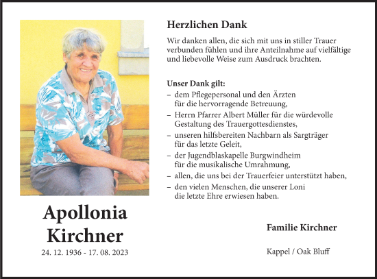 Anzeige von Apollonia Kirchner von MGO