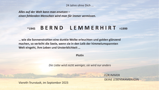 Anzeige von Bernd Lemmerhirt von MGO
