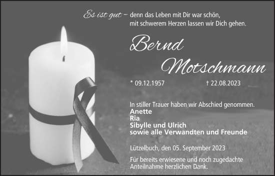 Anzeige von Bernd Motschmann von MGO