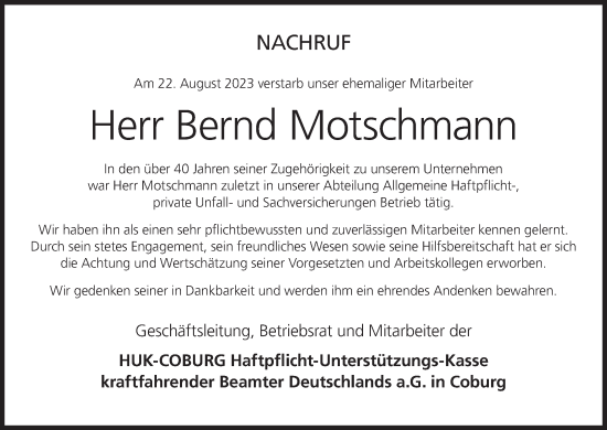 Anzeige von Bernd Motschmann von MGO