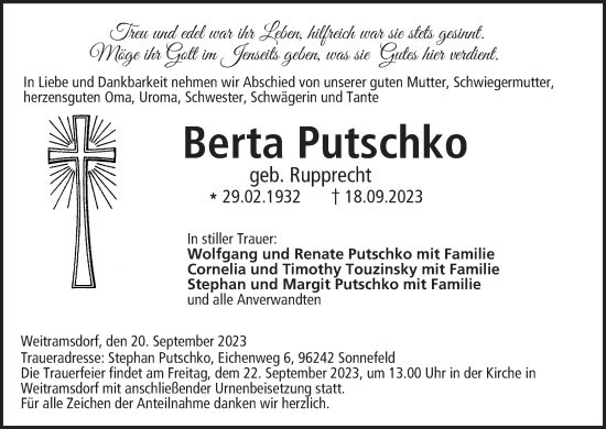 Anzeige von Berta Putschko von MGO