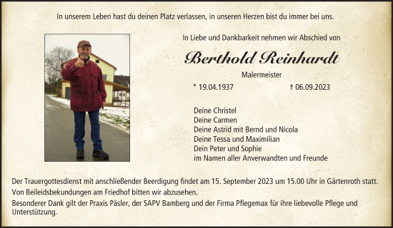 Anzeige von Berthold Reinhardt von MGO