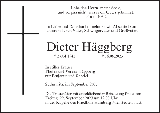 Anzeige von Dieter Häggberg von MGO