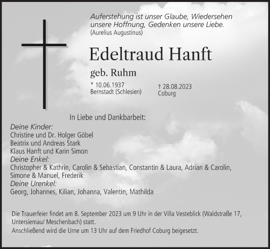 Anzeige von Edeltraud Hanft von MGO