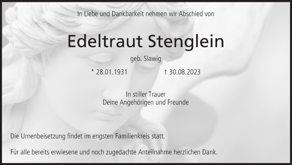  Traueranzeige für Edeltraut Stenglein vom 09.09.2023 aus MGO