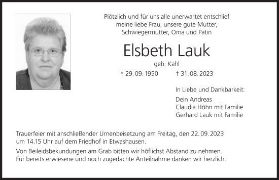 Anzeige von Elsbeth Lauk von MGO