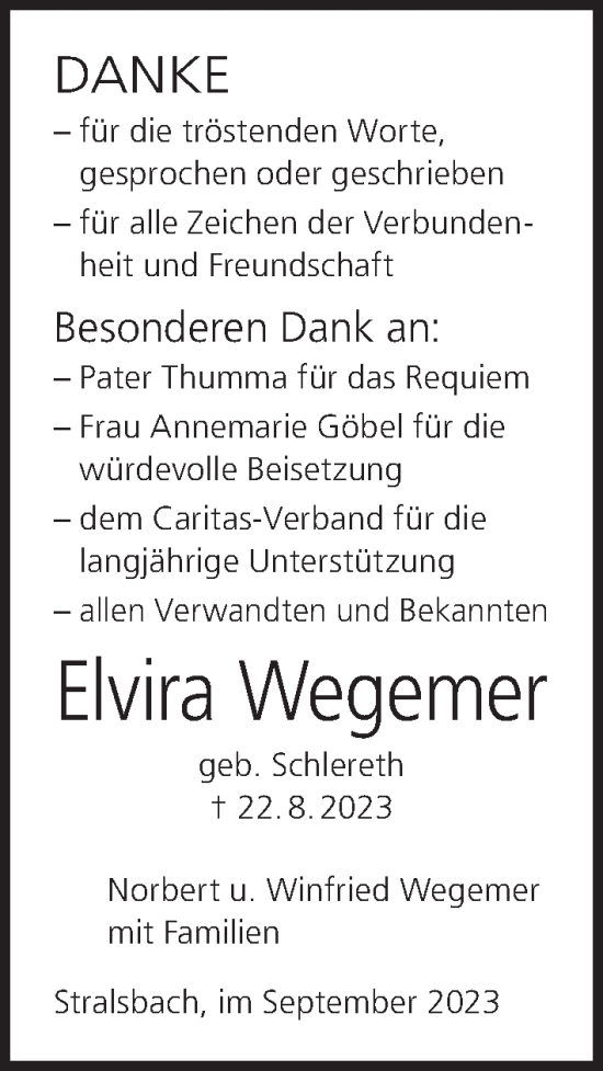Anzeige von Elvira Wegemer von MGO