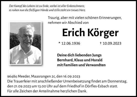 Anzeige von Erich Körger von MGO