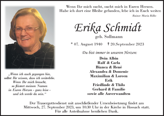 Anzeige von Erika Schmid von MGO