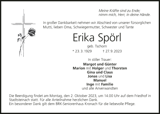 Anzeige von Erika Spörl von MGO
