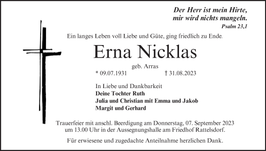 Anzeige von Erna Nicklas von MGO