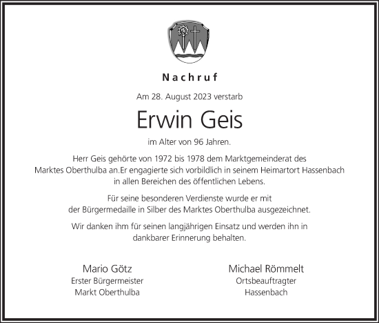 Anzeige von Erwin Geis von MGO