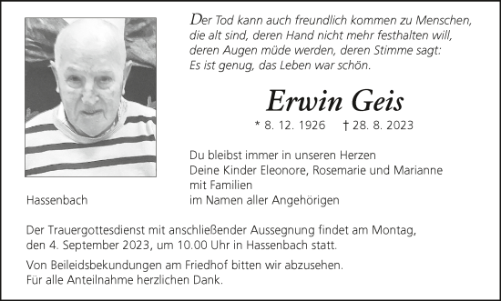 Anzeige von Erwin Geis von MGO