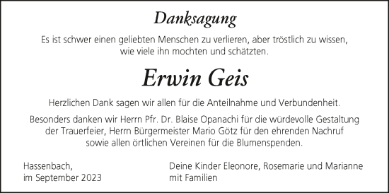 Anzeige von Erwin Geis von MGO