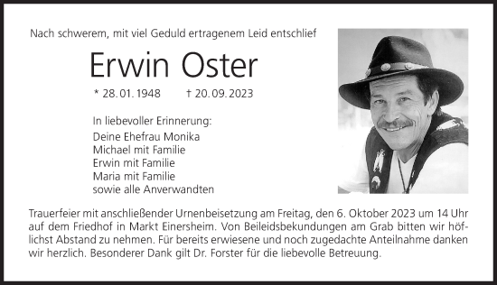 Anzeige von Erwin Oster von MGO