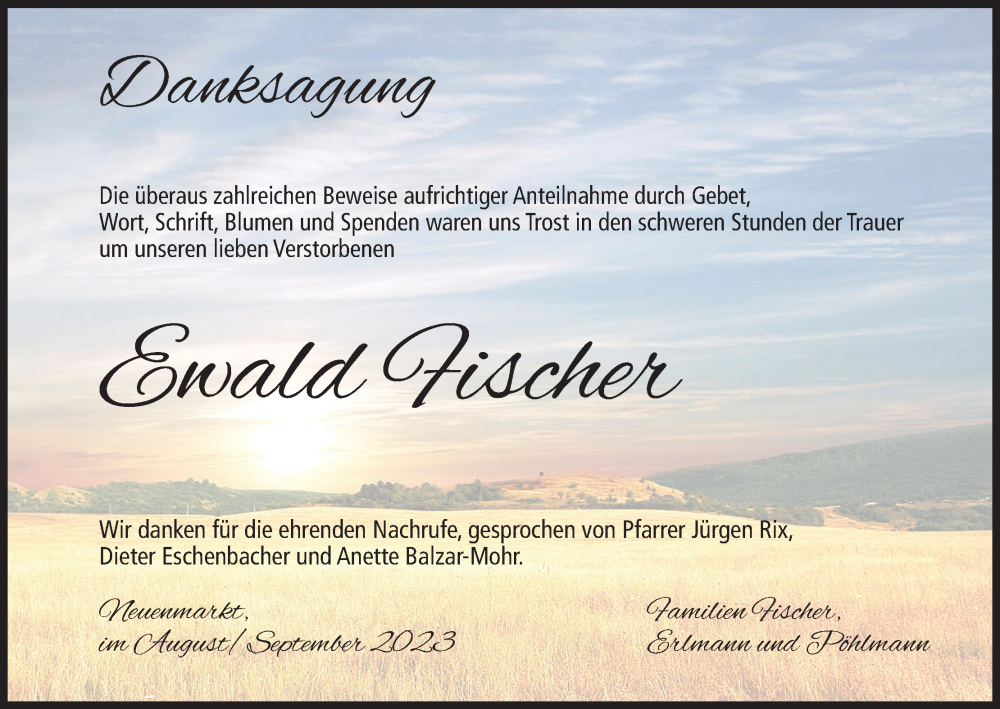  Traueranzeige für Ewald Fischer vom 02.09.2023 aus MGO