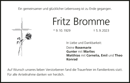 Anzeige von Fritz Bromme von MGO