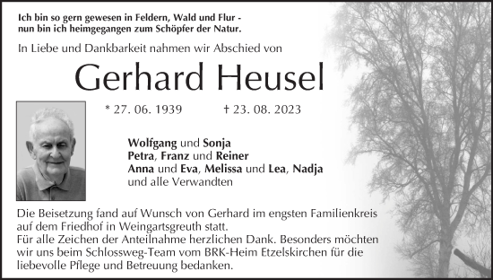 Anzeige von Gerhard Heusel von MGO