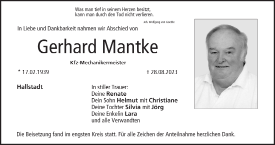 Anzeige von Gerhard Mantke von MGO