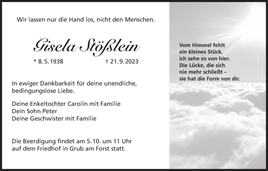 Anzeige von Gisela Stößlein von MGO