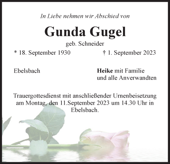 Anzeige von Gunda Gugel von MGO