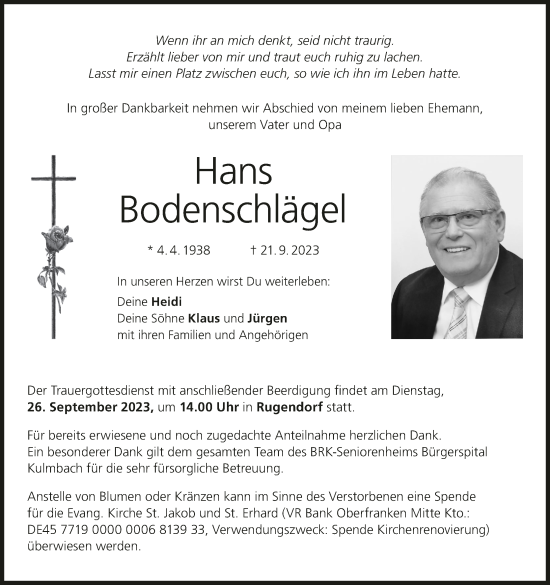 Anzeige von Hans Bodenschlägel von MGO