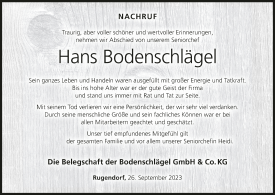 Anzeige von Hans Bodenschlägel von MGO