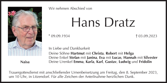Anzeige von Hans Dratz von MGO